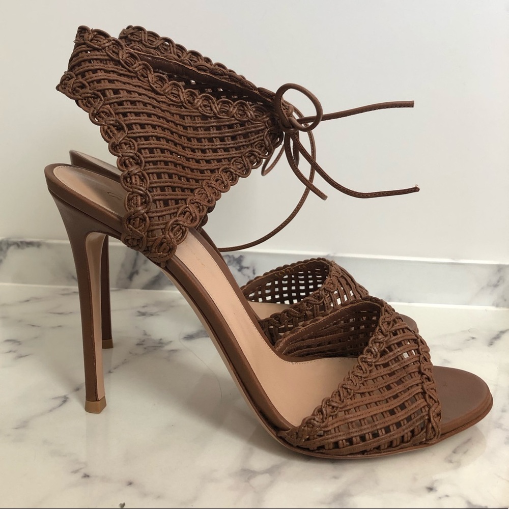 Gianvito Rossi Brown Woven Heels